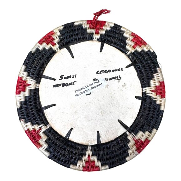 Handmade Swaziland Decorative Woven Basket & Ceramic Trivet Tile Plate Wall Art - Picture 3 of 7
